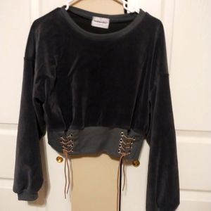 YiRenZui Vogue Classic Gray Velour Velvet Corset Lace Tie Fitted Sweatsheat